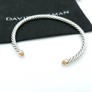 David Yurman Sterling Silver & 14k Gold 4mm Flex Morganite Cable Bracelet 7inch